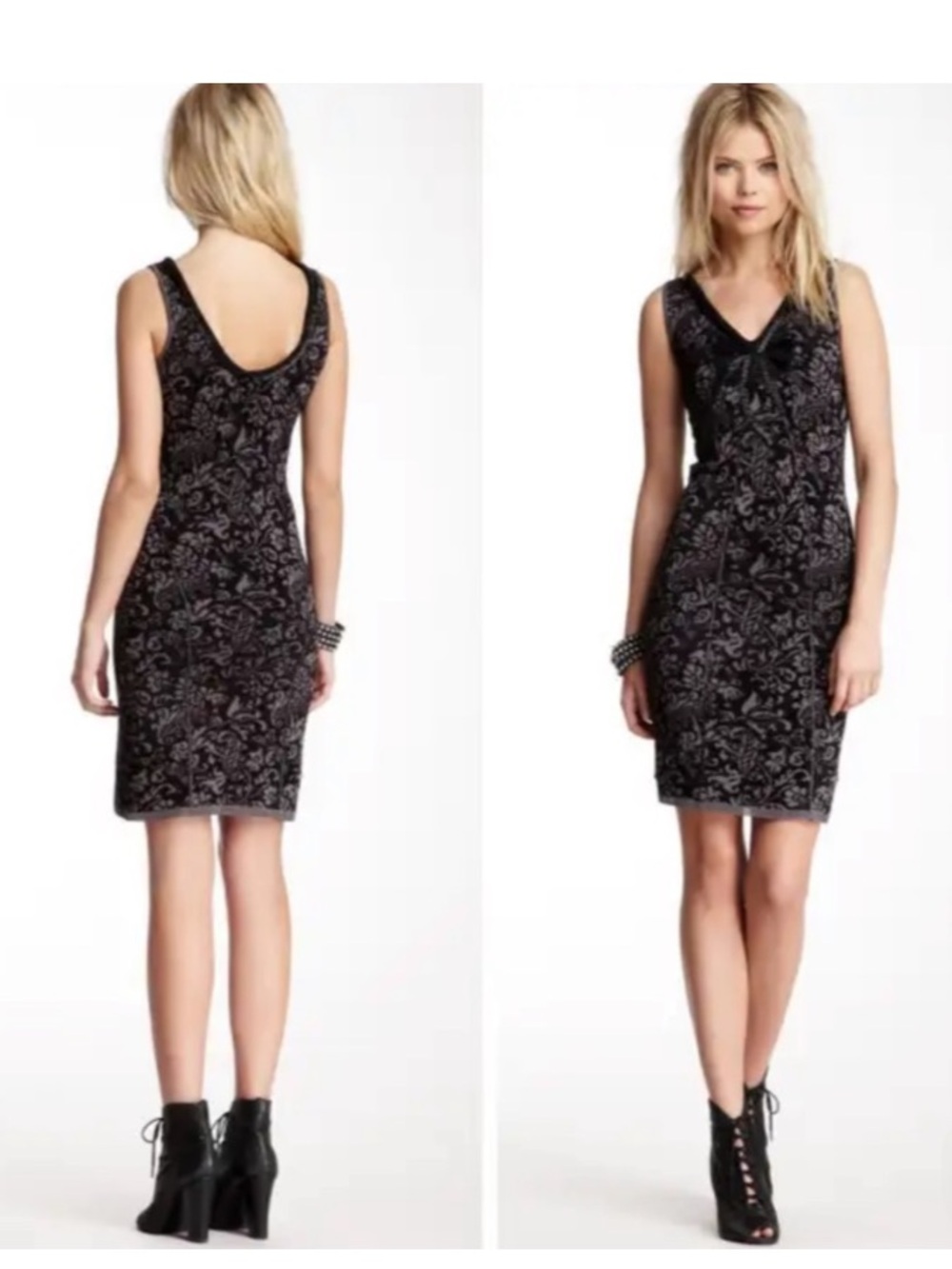 Free People Black and Grey Starstruck Woven Beaded Bodycon Dress Sz Medium - Picture 2 of 15